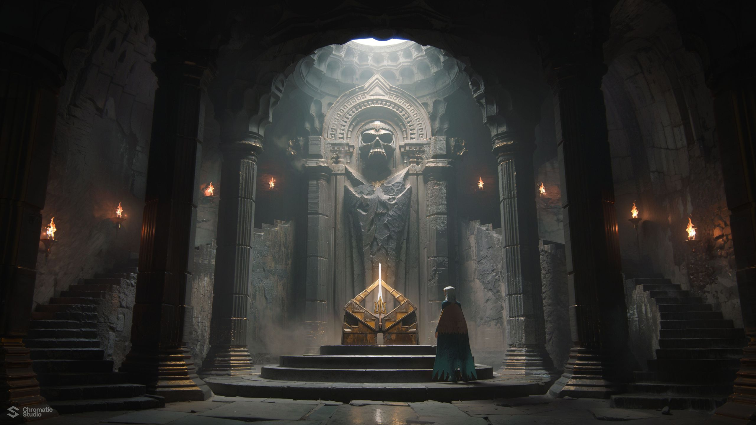 Castle Grayskull interior set design Masters of the Universe 2026 Concept Art by Chromatic Studio